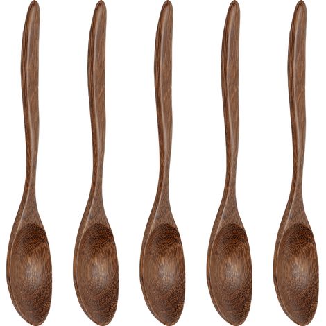 Lot de 5 cuillères en bois naturel lisse, sans bavure, robustes et durables, style vintage, résistantes à la chaleur, avec bord affûté.