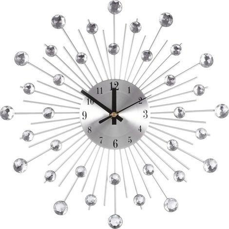 Horloge murale 3D ornée de diamants, style épuré et moderne, en métal et diamants. Idéale pour le salon.