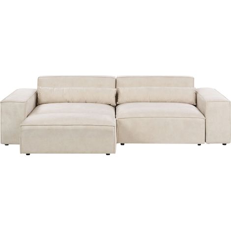 Modular Sofa 2 Seater HELLNAR Velvet Light Beige with Ottoman (1/5)