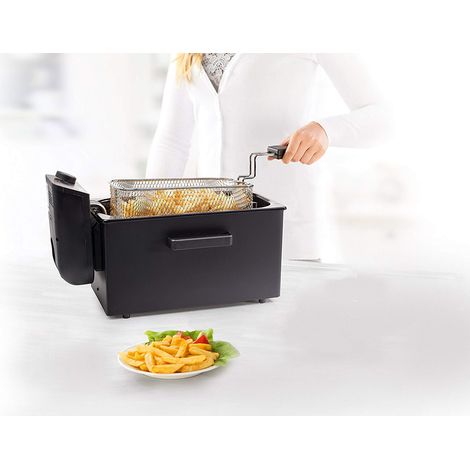 Kaltzonen Fritteuse Edelstahl schwarz mit Deckel 2000Watt 3 Ltr