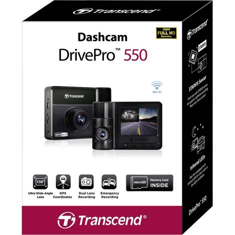 Caméra embarquée + GPS Transcend DrivePro 550B Angle de vue horizontal=150 ° 12 V, 24 V Wi-Fi, batterie, caméra dintéri (1/2)