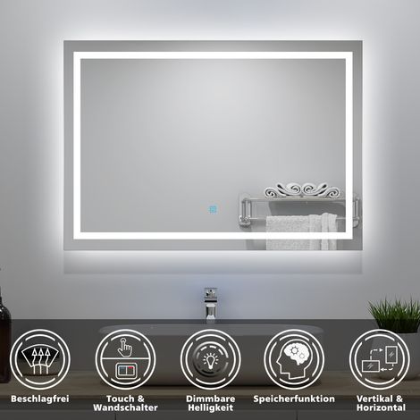 LED Badspiegel mit Kaltweiß Badezimmerspiegel 100x80 mit Beleuchtung Lichtspiegel Wandspiegel mit Touch-schalter beschlagfrei IP44 energiesparend (1/5)