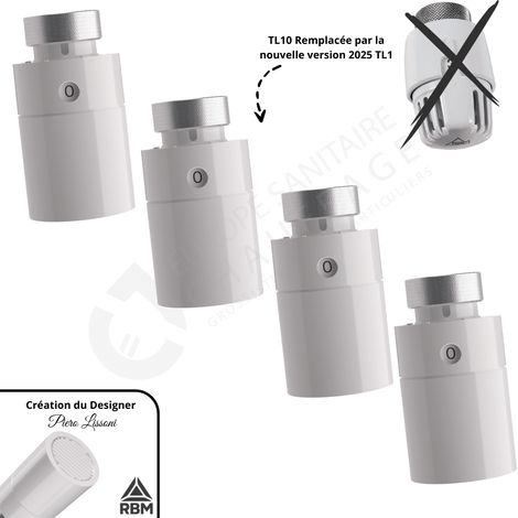 RBM – Pack de 4 têtes thermostatiques TL1 – Capteur à dilatation de liquide – Hystérésis 0,3 °C – Plage d'étalonnage +10 à +30 °C (1/5)