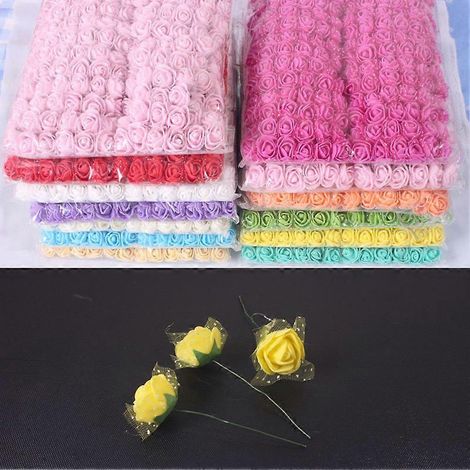 Minglan 144 PE-Schaumstoffblumen mit Draht, DIY-Blumen für Gastgeschenke, Kindergirlanden, Schaumstoffrosen, Brautdiademblumen aus Draht (1/5)