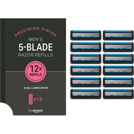 by Cartouches de Rechange pour Rasoir Homme à 5 Lames, Lot de 12, Double Lubrification pour Peaux Sensibles (1/5)