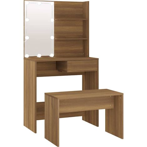 Maison Exclusive - Set Tavolo da Toeletta con LED Rovere Marrone Legno Multistrato (1/5)