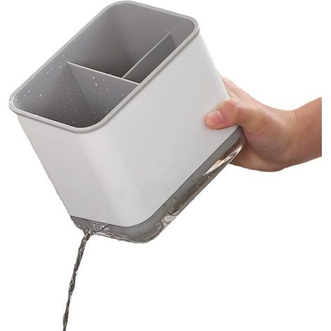 Égouttoir à couverts, porte-ustensiles de cuisine multifonctionnel à 3 compartiments pour une organisation optimale du plan de travail et de la table (gris) (1/4)