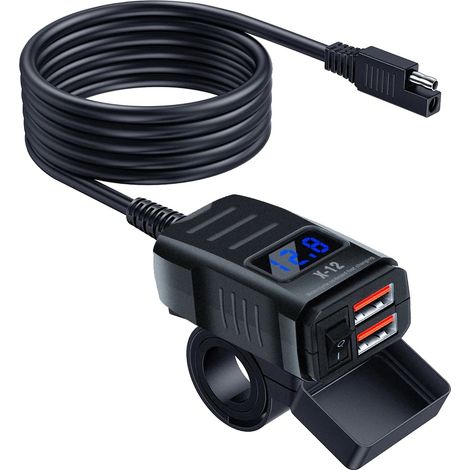 Caricabatterie USB per moto, doppie porte USB, design impermeabile, doppia QC3.0 Volt-A (1/2)