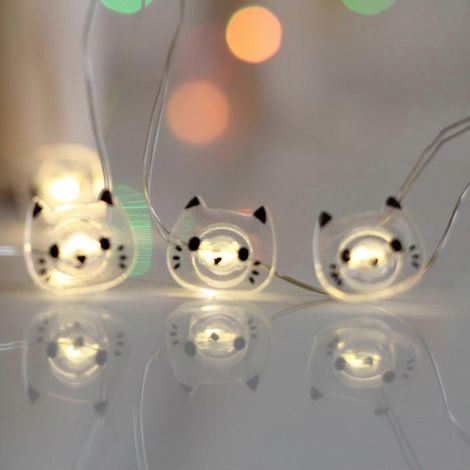 Guirlande lumineuse chat, guirlande lumineuse féérique chat, guirlande lumineuse chat pour fête, guirlande lumineuse Halloween pour la maison, 1 lot blanc (1/5)
