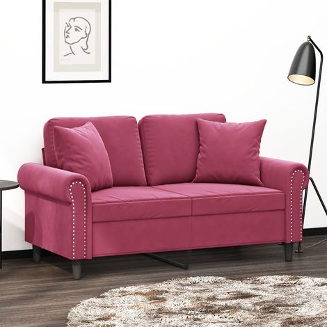 Sofá de 2 plazas con cojines terciopelo rojo tinto 120 cm vidaXL