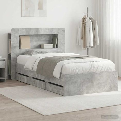 vidaXL Bed Frame with Storage and Headboard Concrete Grey 90 x 190 cm (1/5)