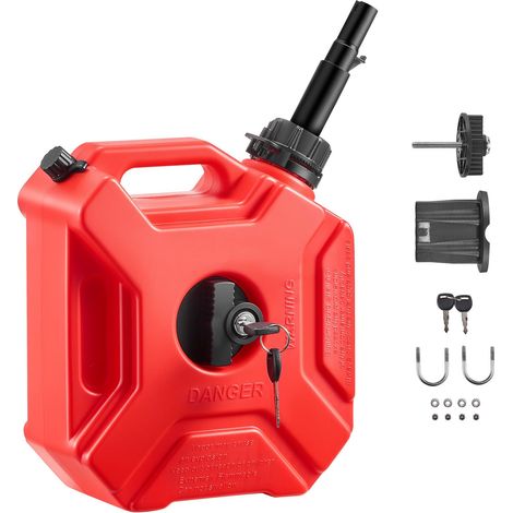 Bidon de carburant 5 L, avec bec verseur et support verrouillable, débit max 15 L/min, étanche et sûr, portable pour voiture, moto, quad, SSV, rouge. (1/5)