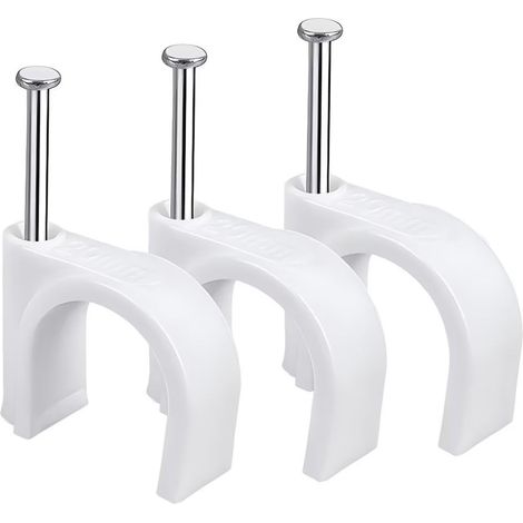 Clips de Câble Ronds, Attache Câble Mural, Blanc Câble Clips Mur Attaches Câbles avec Clou en Acier 8mm (100 Pièces) (1/5)