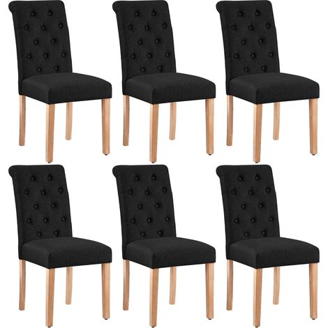 Yaheetech Lot de 6 Chaises de Salle à Manger avec Chêne Tissu Chaise de Salon Mobilier pour Bureau Cuisine Bar Réunion Hôtel 45,5 x 62 x 98,5cm Noir