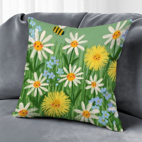 Housse de coussin fleurs été, décoration canapé-lit,45×45cm (1/5)