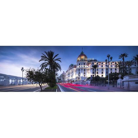 Tableau sur toile rue Nice by night 45x135 cm - Impression sur Toile Murale Décorative - Image imprimée en HD sur Toile - Toile sur Châssis en Bois FSC - Fabriqué en France (1/4)