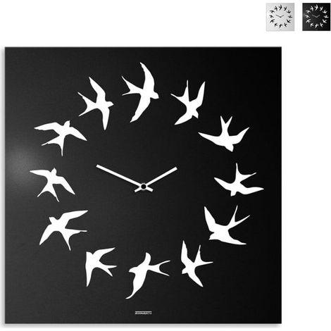 Quadratische Wanduhr 50x50cm modernes Design Schwalben Flock - Schwarz (1/5)
