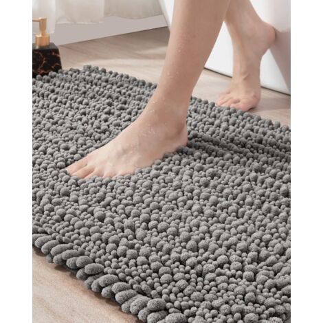 Tapis de Bain antidérapant, Absorbant et Doux, Lavable en Chenille pour Baignoire, Toilettes, Salle de Douche, entrée, 50,8 x 81,3 cm, Gris (1/5)