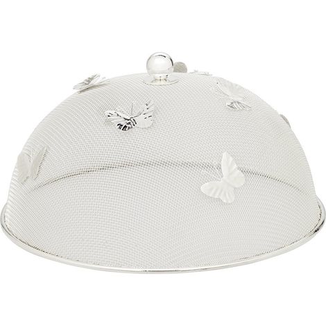 Cloche Alimentaire Anti-Insectes en Métal Plaqué Argent Motif Papillon Diamètre 30 cm - PANGIVO (1/5)