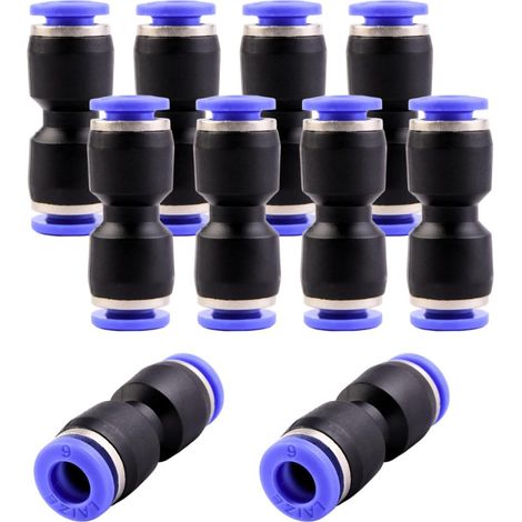 10 - Raccord Rapide - Tuyau Pneumatique - Connexion Push-To-Connect Sans Outil Pour Air Comprimé Industriel Noir Et Bleu 6mm (1/5)
