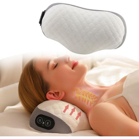Coussin en Mousse à mémoire de Forme, Coussin de Soutien du Cou, Coussin de Nuque réglable en Hauteur, Oreiller orthopédique avec Fonctions de Chauffage, d'étirement et de Massage,Gris,B [Classe énerg (1/4)