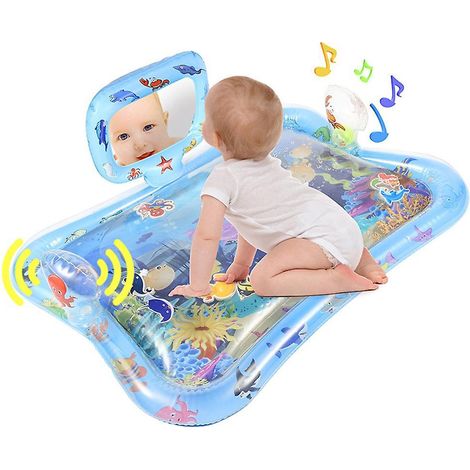Bauchlage-Wassermatte für Babys (Jungen und Mädchen), aufblasbare PVC-Spielmatte mit Spiegel, Rassel und Summer für Kleinkinder