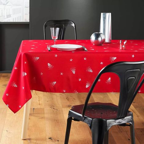 Nappe de Noël Rectangle - Tissu Antitache / Imperméable – Sapin argent – Différentes tailles - rouge - 240x150cm (1/2)