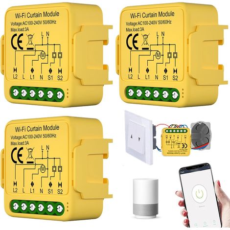 3 commutateurs intelligents pour volets roulants WiFi, interrupteur intelligent encastré, module de volet roulant avec réglage de la durée pour rideaux et auvents (1/5)
