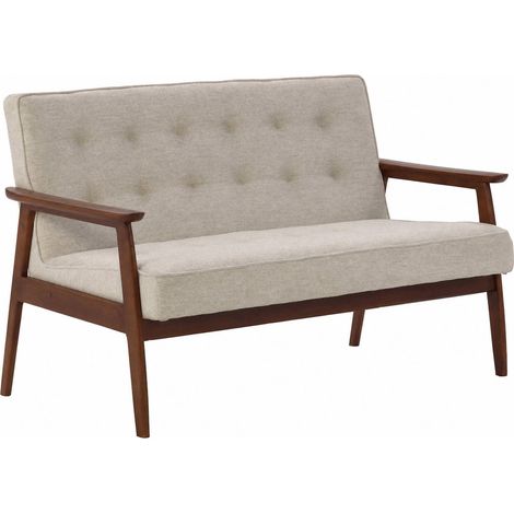 Canapé compact en bois et tissu beige - noyer et beige (1/5)