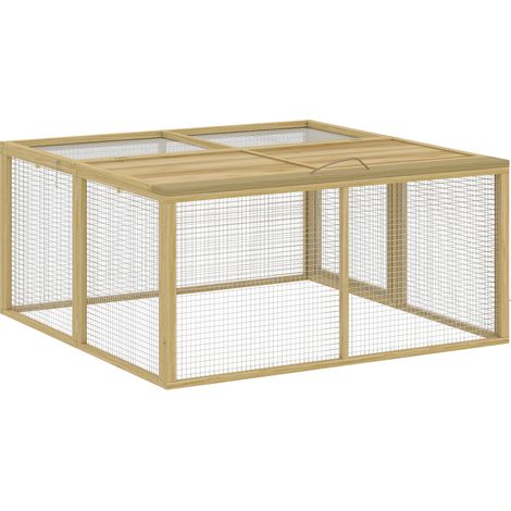 Enclos lapin extérieur et cage lapin intérieur pliable - 120x120x57 cm, naturel - Toit ouvrant total et poignée, 1,44 m² - Pour intérieur, extérieur - Design pratique (1/5)