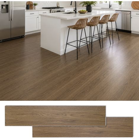 Lames PVC clipsables, 18 pièces, 12,8x64 cm, surface env. 1,47 m2, épaisseur 4 mm, effet bois, Chêne brun (1/5)