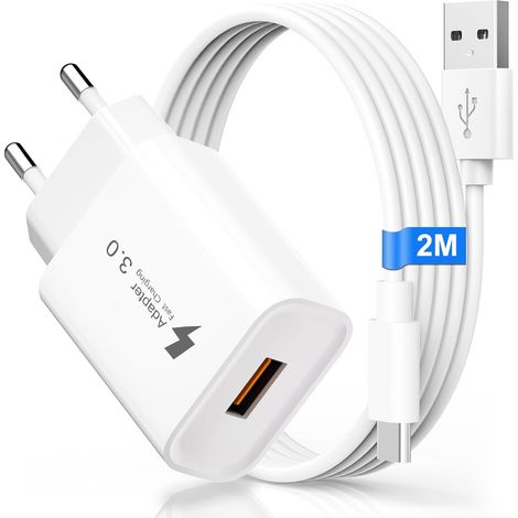 Chargeur Type C Charge Rapide pour A14, A13, A15, A12, 4G/5G, S10, S9, S8, Quick Charge 3.0 Adaptateur Prise USB Secteur Chargeur Telephone avec Câble USB C 2M (1/5)