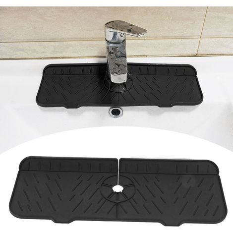 Protection anti-éclaboussures en silicone pour robinet, tapis de bonde pour robinet, tapis pour évier de cuisine et de salle de bain, noir. (1/5)