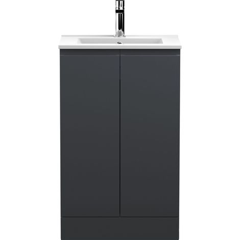 Hudson Reed Urban Floor Standing 2-Door Vanity Unit with Basin-2 500mm Wide - Satin Anthracite (1/5)