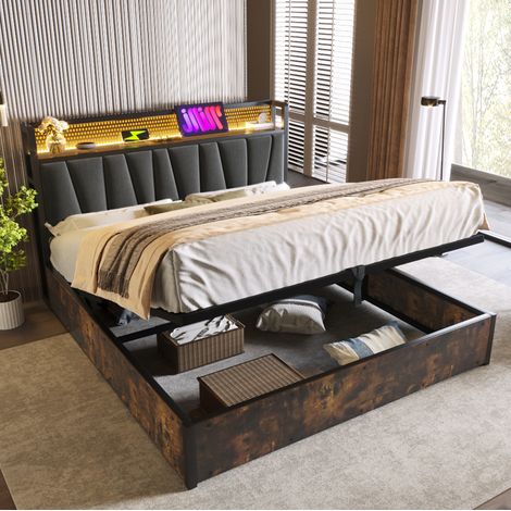 Bett Doppelbett Bettgestell mit Stauraum 180x200 Grau OKMYHOME (1/5)