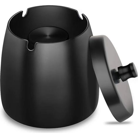 Cendrier extérieur avec couvercle, cendrier en acier inoxydable lourd, résistant au vent et à la pluie, pour usage intérieur et extérieur (1/4)
