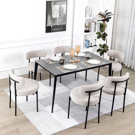 DYHOME Chaise de salle à manger, set de 6, chaise scandinave avec dossier, pieds en métal, gris (1/5)