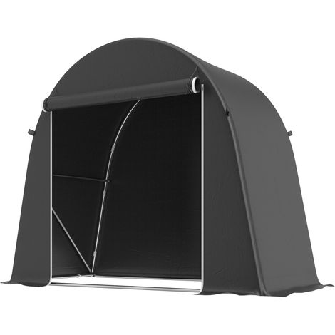 Tienda portátil para bicicletas con puerta enrollable y cremallera, estructura metálica, gris oscuro (1/4)