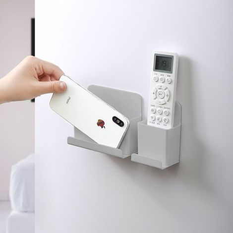 Support universel pour télécommande, boîte de rangement murale - boîte de rangement auto-adhésive - 2Une pièce - grise (1/5)