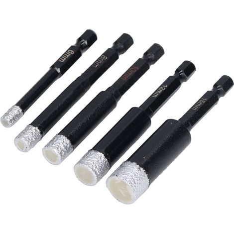 5 pièces Forets Diamantés pour Granit et Marbre, Tige Hexagonale, Tailles 6-15mm pour Céramique (1/5)