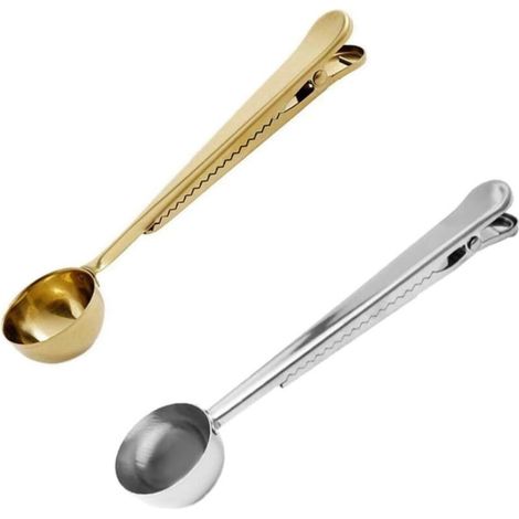 Cuillère Doseuse à Café avec Scelleuse de Sacs,2PCS Cuillères à Mesurer en Acier inoxydable avec un sac d'étanchéité Pince à thé Cuillère à thé avec un Long Manche pour Grains de café, Lait en Poudre