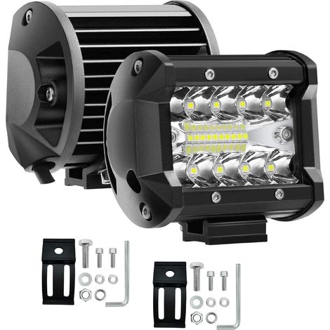2 pièces 10 cm Triple rangée Barre LED 60W Barre Lumineuse Rampe Spot LED de Travail Inondation Faisceau CC 12V-24V 6000K pour Offroad Véhicules 4x4 ATV Utvs (1/5)