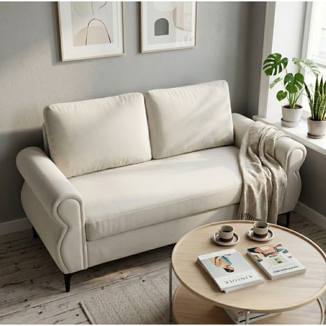 Divano 2 posti 173,5x81x92 cm in tessuto bianco crema, seduta confortevole - MEUBLIV (1/5)