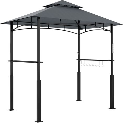 Tonnelle barbecue avec LED 243 x 148 x 248 cm en métal gris foncé avec toit à double niveau (1/5)