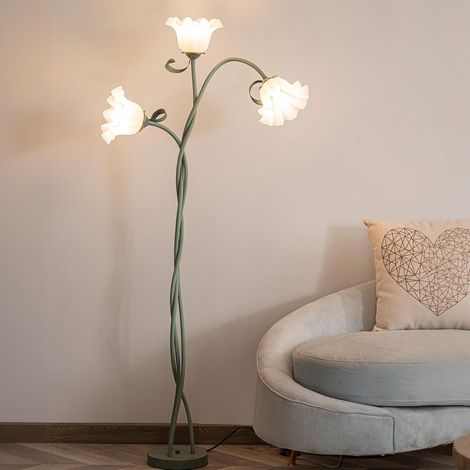 Flower Floor Lamp on Spiral Living Room, DIY Arc Lamp Living Room with 3 Flowers, Vintage Swan Neck Dimmable Reading Lamp, Dopamine Decorative Floor Lamp for Bedroom, Office, H170 cm, Green. (1/5)