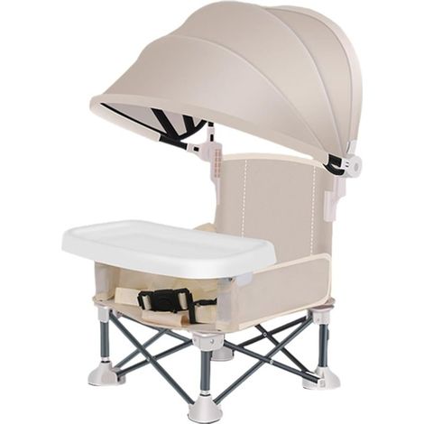 Chaise Enfant Plage et Bébé Alimentation Pliable pour Camping Avec Parasol & Plateau Amovible - Siège Rehausseur Pliable & Compact (1/5)
