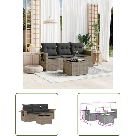 The Living Store 4-tlg. Garten-Sofagarnitur mit Kissen Grau Poly Rattan - Gartenmöbel - PE-Rattan Möbel - Outdoor Lounge Set - Sofasatz - Esszimmergarnitur (1/3)