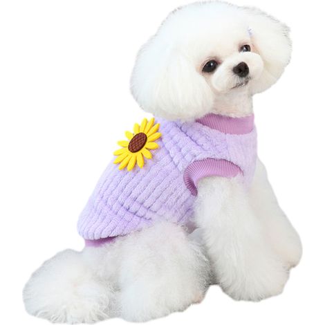1 gilet pour chien et chat, polaire douce, violet, taille S/M/L/XL, orné de décoration florale, pour hiver et photos (1/5)