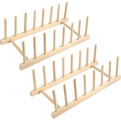 Lot de 2 supports d'assiettes en bois, porte-assiettes, porte-couvercles de casseroles, support de couvercle, tiroir, égouttoir en bois, support de planche à découper, organisateur pour (1/5)