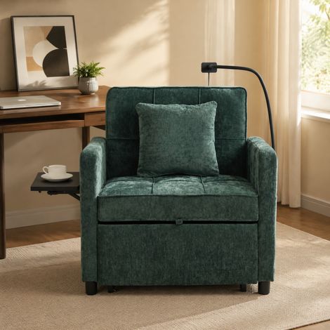 Fauteuil-lit 167x79x83 cm vert – convertible 2-en-1, tissu chenille MEUBLIV (1/5)